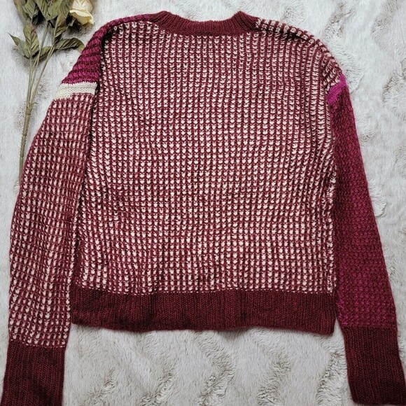Splendid Magenta Raspberry Color Block Waffle Knit Cozy Sweater Size Small - Picture 10 of 13